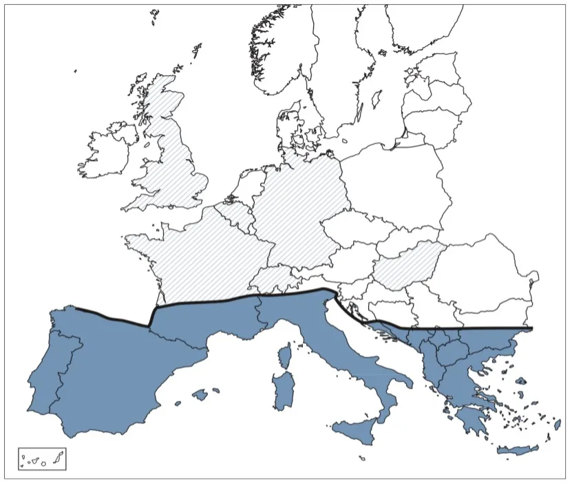 Figuur 4. Verspreiding Leishmania Europa.  (ESCCAP.org)